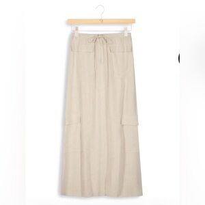 Bobble & Lace lined Flowy Cargo Pocket Maxi Skirt - Tan